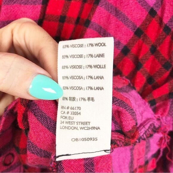 FREE PEOPLE | Pacific Dawn Red Pink Black Cinched Plaid Flannel Top Women’s S - Picture 10 of 11
